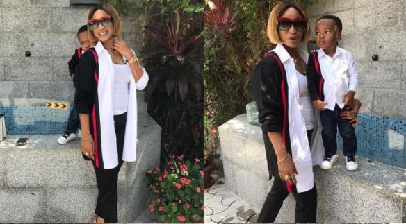Tonto Dikeh rocks matching outfit with son
