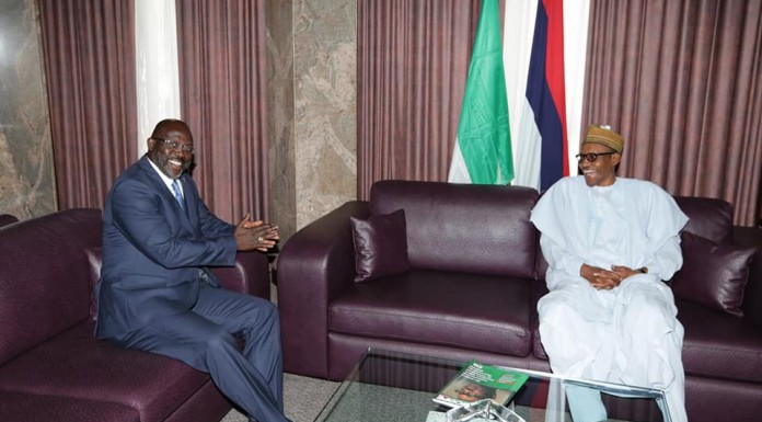 Weah meets Buhari, canvasses for Eagles